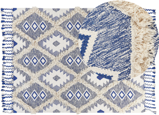 Teppich Bauwmolle beige blau 140 x 200 cm geometrisches Muster Kurzflor MANAVGAT