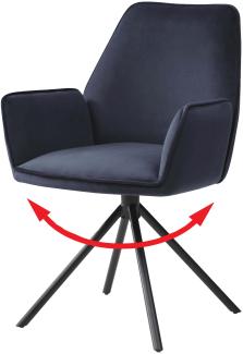 Esszimmerstuhl HWC-G67, Küchenstuhl Stuhl mit Armlehne, drehbar Auto-Position, Samt MVG ~ anthrazit-blau, Beine schwarz