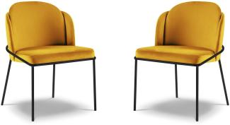 Micadoni 2er Set Stühle Limmen | Bezug Yellow | Beinfarbe Black Metal Frame