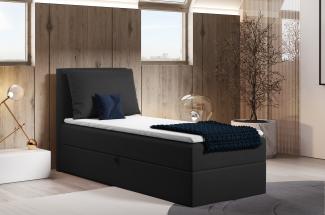 Boxspringbett Egro Mini mit Bettkasten und Kissen - Einzelbett mit Bonell-Matratze und Topper, Polsterbett (Schwarz (Kronos 07), 90 x 200 cm)