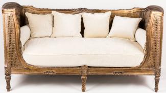 Casa Padrino Luxus Barock Sofa mit Kissen Braun / Elfenbeinfarben 187 x 89 x H. 103 cm - Handgefertigtes Sofa im Antik Stil - Wohnzimmer Möbel