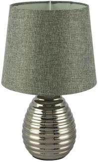 RGB LED Tischlampe, Chrom, Textil grau, Höhe 37 cm