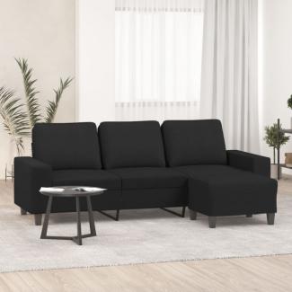 3-Sitzer-Sofa mit Hocker Schwarz 180 cm Stoff (Farbe: Schwarz)