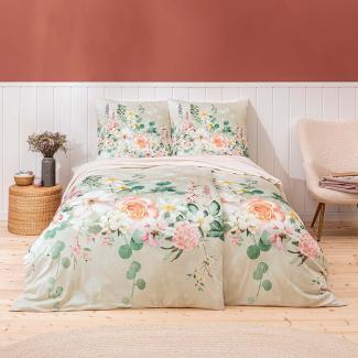 Estella Mako Jersey Bettwäsche 155x220 Marlene grün Rosen Blütenmeer 6291-530