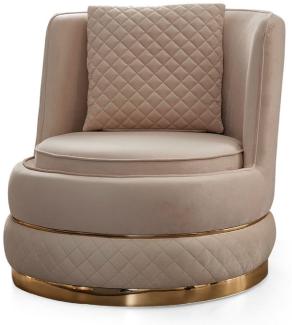 Casa Padrino Luxus Drehsessel Creme / Gold 80 x 85 x H. 81 cm - Wohnzimmer Sessel mit edlem Samtstoff - Wohnzimmer Möbel - Luxus Möbel - Wohnzimmer Einrichtung - Luxus Einrichtung