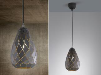 LED Pendelleuchte geometrisch mit Lasercut Muster Anthrazit innen Gold