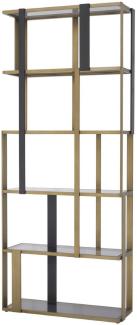 Casa Padrino Luxus Regalschrank Messing / Mattschwarz / Grau 100 x 37 x H. 240,5 cm - Edelstahl Schrank mit 5 Glasregalen - Wohnzimmerschrank - Büroschrank - Luxus Möbel