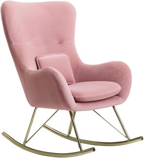 KADIMA DESIGN Gemütlicher Schaukelstuhl aus Samt mit Wippfunktion, modernem Design und bequemer Sitzschale. Farbe: Rosa