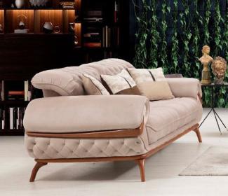 Casa Padrino Luxus Chesterfield Wohnzimmer Sofa mit verstellbaren Rückenlehnen Beige / Braun - Chesterfield Wohnzimmer Möbel - Luxus Wohnzimmer Möbel - Luxus Möbel - Luxus Einrichtung