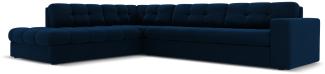 Micadoni 5-Sitzer Samtstoff Ecke links Sofa Justin | Bezug Royal Blue | Beinfarbe Black Plastic