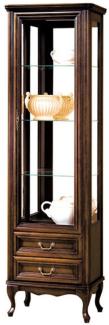 Casa Padrino Luxus Jugendstil Vitrinenschrank Dunkelbraun 64,3 x 42,5 x H. 206 cm - Wohnzimmerschrank mit Glastür und 2 Schubladen - Wohnzimmermöbel