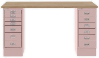 MultiDesk, 1 MultiDrawer mit 6 Schüben, 1 MultiDrawer mit 8 Schüben, Dekor natürliche Eiche, Farbe Pastellpink, Maße: H 740 x B 1400 x T 600 mm