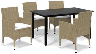 5-tlg. Garten-Essgruppe mit Kissen Poly Rattan Beige