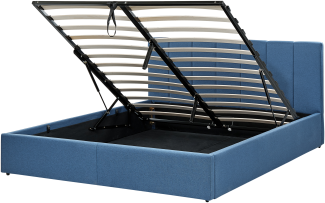 Polsterbett blau mit Bettkasten hochklappbar 160 x 200 cm DREUX