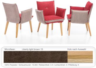 6x Sessel Gerit 1 Rücken mit Knopf Polstersessel Esszimmer Massivholz Eiche natur lackiert, Liberty light brown