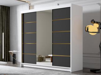 Kleiderschrank mit Goldverzierung Edrulaz VI mit drei Schwebetüren, Spiegel (Farbe: Weiß / Schwarz)