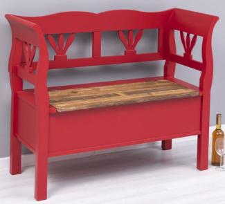 Casa Padrino Landhausstil Sitzbank Rot / Braun 117 x 48 x H. 92 cm - Massivholz Bank mit Stauraum - Massivholz Möbel - Landhausstil Möbel - Landhausstil Einrichtung