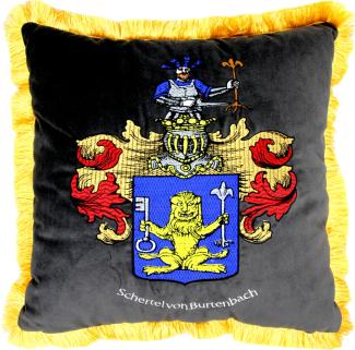 Casa Padrino Luxus Deko Kissen Wappen Freiherr Schertel von Burtenbach Grau / Gold