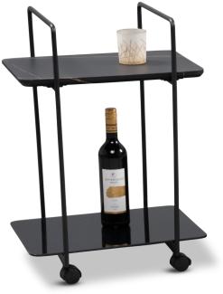 M2 Kollektion 'Doppio 1' Beistelltisch mit Rollen, Metall/MDF/Glas, schwarz Marmoroptik, 35 x 65 x 45 cm