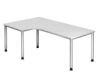 Winkeltisch HS82 4-Fuß / 5-Fuß rund 200x120cm 90° Weiß Gestellfarbe: Silber