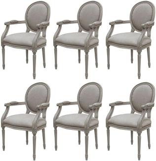 Casa Padrino Luxus Barock Esszimmer Stuhl Set Medaillon Grau 57 x 50 x H. 95 cm - Handgefertigte Esszimmerstühle mit Armlehnen im Barockstil - Barock Esszimmer Möbel - Luxus Qualität