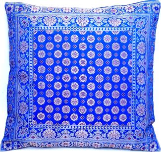 Handgewebter indischer Banarasi Seide Deko-Kissenbezug in Königsblau/Royalblau - 40 cm x 40 cm