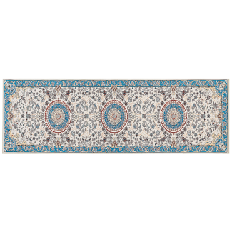 Teppich blau hellbeige 80 x 240 cm orientalisches Muster Kurzflor GORDES