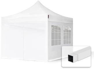 3x3 m Faltpavillon, ECONOMY Stahl 30mm, Seitenteile mit Sprossenfenstern, weiß