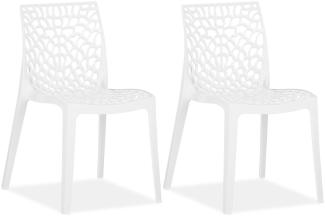 Design Gartenstuhl 2er Set Weiß Stühle Kunststoff Stapelstühle Balkonstuhl Outdoor-Stuhl Terrassenstühle