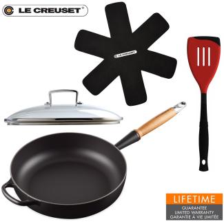 Le Creuset Sautépfanne 28 cm schwarz mit Glasdeckel Wender Pfannenschutz - Schwarz - 25 bis 28 cm