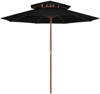 Sonnenschirm mit Doppeldach und Holzmast Schwarz 270 cm