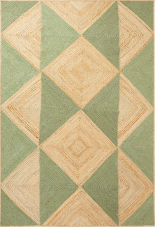 Teppich Jute beige grün 160 x 230 cm geometrisches Muster Kurzflor CALIS