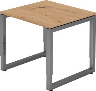 bümö® Schreibtisch R-Serie höhenverstellbar, Tischplatte 80 x 80 cm in Asteiche, Gestell in graphit