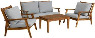 byLIVING Outdoor Sofa-Set LA PALMA / Akazie massiv, natur / Webstoff hellgrau / 2-Sitzer: B 134, H 75, T 75 cm, Sessel (2x): B 70, H 75, T 75 cm, Couchtisch: B 100, H 40, T 50 cm