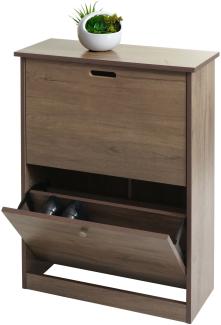 Schuhkipper HWC-K45, Schuhschrank Schuhregal, 81x60x25cm 2 Klappen, MDF aus Paulownia ~ grau-braun