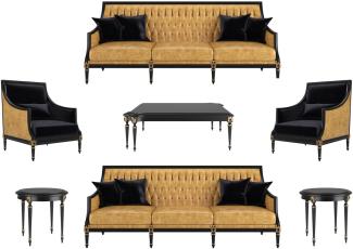 Casa Padrino Luxus Barock Wohnzimmer Set Gold / Schwarz / Antik Gold - 2 Sofas & 2 Sessel & 1 Couchtisch & 2 Beistelltische - Möbel im Barockstil - Edle Barock Wohnzimmer Möbel