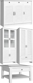 Wohnzimmer-Set "Orient" Anbauwand 4-teillig Lamellentüren weiß Landhaus-Stil