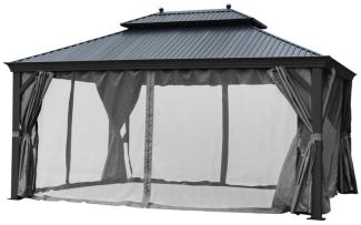 Premium Pavillon Garten Pergola mit festem Metall Dach+Alu Gestell Massiv+Sonnenschutz