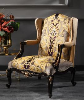 Casa Padrino Luxus Barock Ohrensessel 79 x 80 x H. 108 cm - Edler Wohnzimmer Sessel im Barockstil - Luxus Qualität