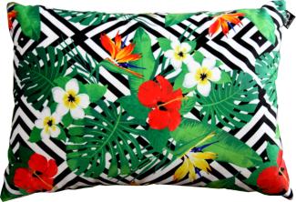 Casa Padrino Luxus Kissen Miami Flowers Schwarz / Weiß / Mehrfarbig 35 x 55 cm - Feinster Samtstoff - Wohnzimmer Deko Zierkissen