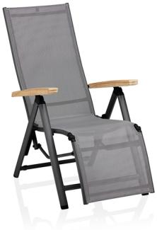 Kettler Cirrus Relaxsessel Aluminium/Outdoorgewebe Teak Armlehnen Anthrazit