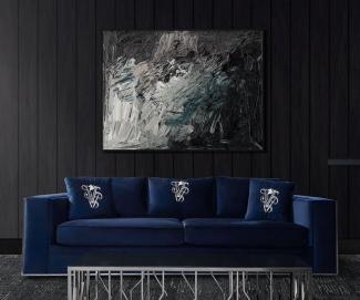 Casa Padrino Luxus Sofa Blau / Silber 240 x 95 x H. 65 cm - Wohnzimmer Sofa mit dekorativen Kissen - Luxus Wohnzimmer Möbel
