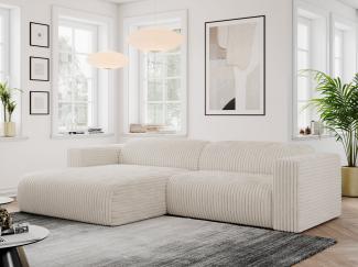 Ecksofa PASADENA, freistehendes Ecksofa, breite Armlehnen, Federsitz - rechts - Braun Cord