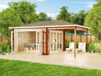 Alpholz Gartenhaus Sunshine ISO mit Schleppdach Gartenhaus aus Holz Holzhaus mit 40 mm Wandstärke inklusive Terrasse Blockbohlenhaus mit Montagematerial