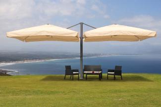 Gastronomie-Alu-Luxus-Doppel-Ampelschirm T44, Pergola-Markise-Effekt, 6,2x3m Polyester 50kg ~ creme-beige