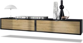2er-Set TV Board Lana 100, Lowboards je 100 x 29 x 37 cm mit viel Stauraum, Korpus in Schwarz matt, Fronten in Eiche Natur