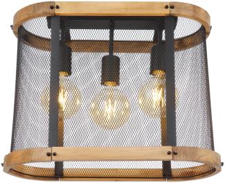 LED Deckenleuchte mit Holz & Gitter schwarz, 3-flammig 45cm breit