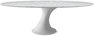 Casa Padrino Luxus Esstisch Matt Weiß 290 x 130 x H. 75 cm - Ovaler Esszimmertisch mit hochwertiger Carrara Marmor Tischplatte - Moderne Esszimmer Möbel - Luxus Qualität - Made in Italy