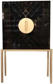 Casa Padrino Designer Barschrank Schwarz / Messingfarben 120 x 40 x H. 190 cm - Edler Weinschrank mit hochwertigen Keramikfliesen - Bar Möbel - Hotel Möbel - Luxus Qualität