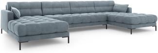 Micadoni 6-Sitzer Samtstoff Panorama Sofa Mamaia | Bezug Light Blue | Beinfarbe Black Metal